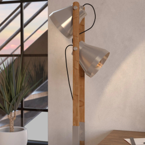   Állólámpa állítható fejekkel, 135 cm - Cawton Eglo 43954, fa, 2xE27 foglalattal