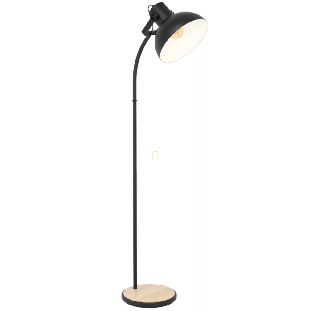 Állólámpa talpkapcsolóval, 160 cm, fekete-fa színű - Lubenham Eglo 44059, 1xE27 foglalattal