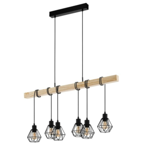   Függesztett lámpa hat foglalattal, fekete-fa színű - Townshend Eglo 44076