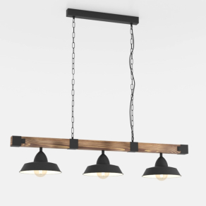  Függesztett lámpa három foglalattal, fekete-fa színű - Oldbury Eglo 44086