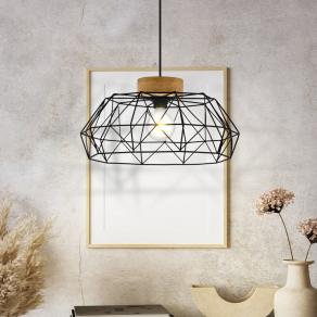 Függesztett lámpa, fekete-fa színű - Padstow Eglo 44089