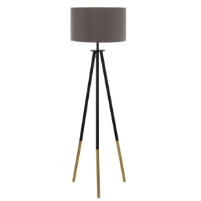   Állólámpa talpkapcsolóval, 154 cm - Bidford Eglo 44098, fa, textil, 1xE27 foglalattal