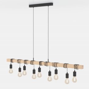   Függesztett lámpa kilenc foglalattal, fekete-fa színű - Townshend Eglo 44099