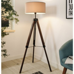   Állólámpa, 150 cm, barna-fa színű - Lantada Eglo 44115, zsinórkapcsoló, textil, 1xE27 foglalattal