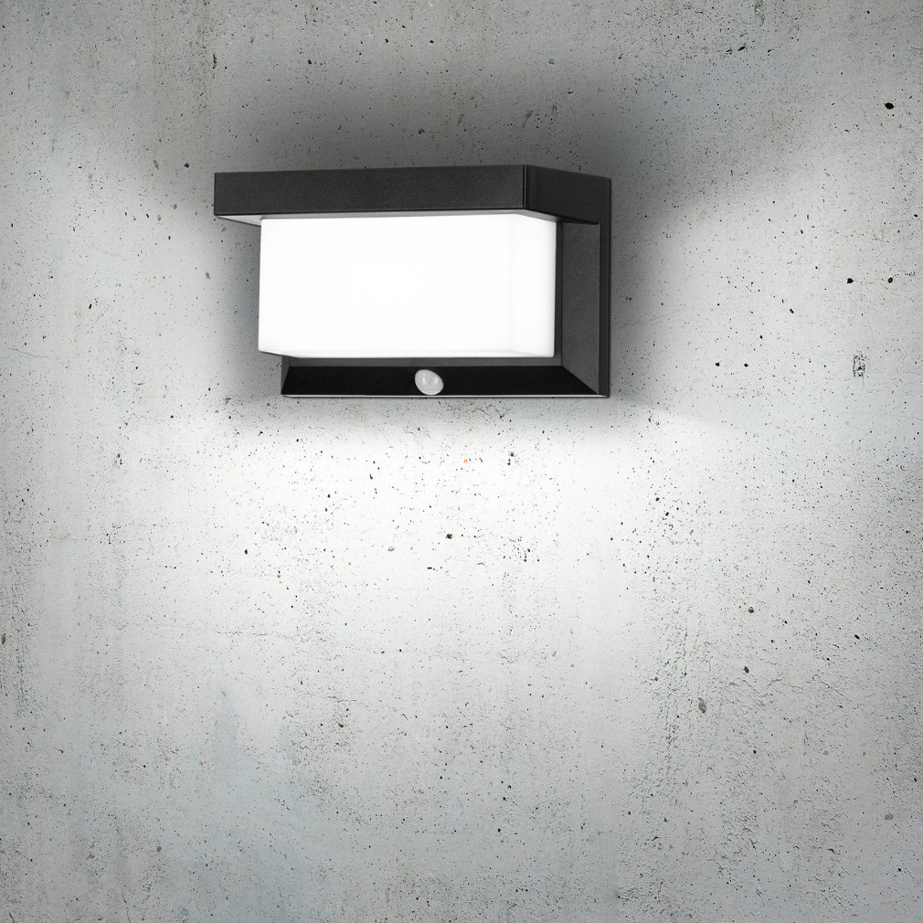 Bontott csomagolású Mozgásérzékelős kültéri fali LED lámpa napelemmel, hidegfehér, fekete, áttetsző (Faedo)