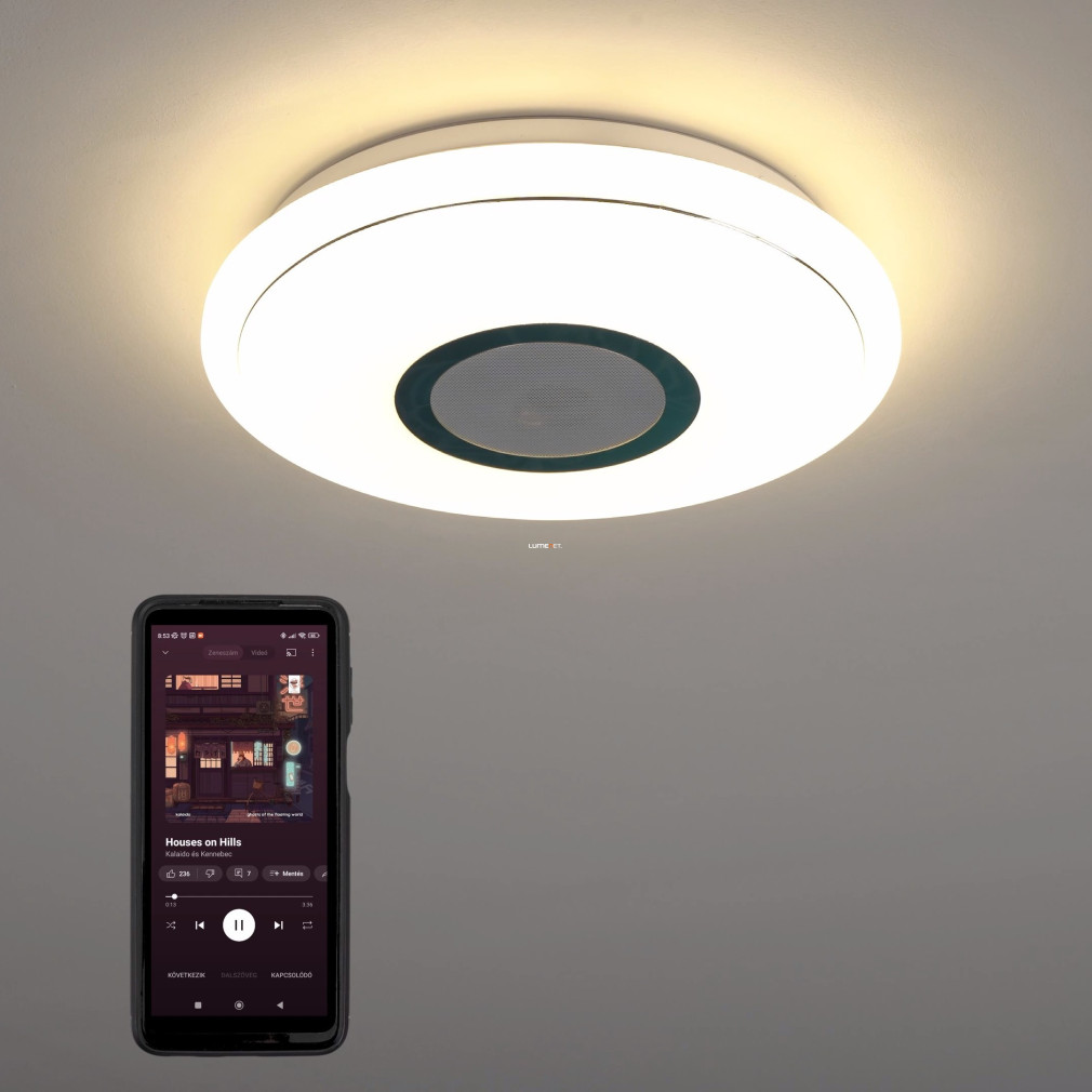 Hangszórós mennyezeti LED lámpa 18 W, melegfehér, fehér-krómszínű (Lanciano)