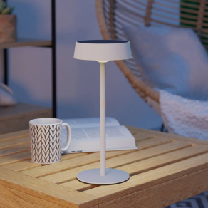   Kültéri napelemes asztali LED lámpa, szabályozható, fehér, 31 cm, érintőkapcsolós, USB aljzattal - Simeri Eglo 75877, 250 lm, 3000-6000 K, állítható színhőmérséklet és fényerősség, 3 W, 5 V, IP44