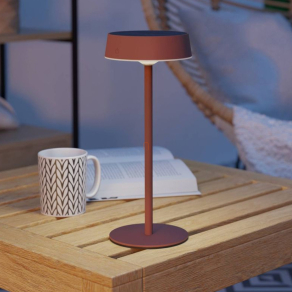   Kültéri napelemes asztali LED lámpa, szabályozható, piros, 31 cm, érintőkapcsolós, USB aljzattal - Simeri Eglo 75879, 250 lm, 3000-6000 K, állítható színhőmérséklet és fényerősség, 3 W, 5 V, IP44