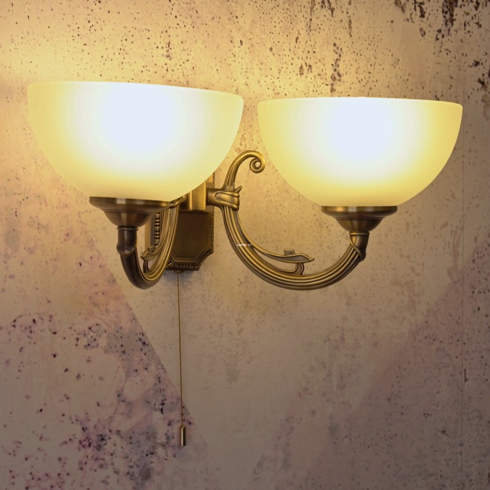 Húzókapcsolós fali lámpa két foglalattal, fehér-bronz színű (Savoy)