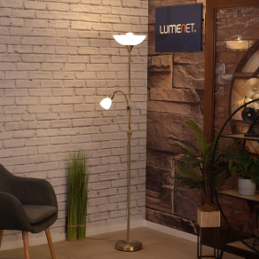   Mennyezetvilágító állólámpa 177 cm, fehér-bronz színű - Up Eglo 82844, zsinórkapcsoló, 1xE27+1xE14 foglalattal