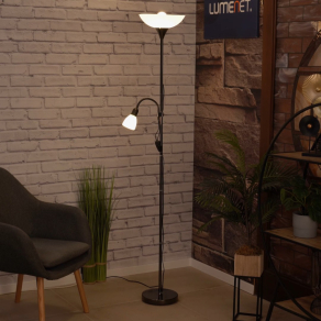   Mennyezetvilágító állólámpa 177 cm, fehér-fekete-nikkel színű - Up Eglo 93917, zsinórkapcsoló, 1xE27+1xE14 foglalattal