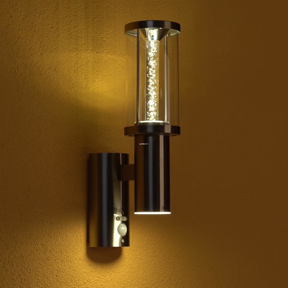 Kültéri fali lámpa mozgásérzékelővel, ezüst-áttetsző (Trono)