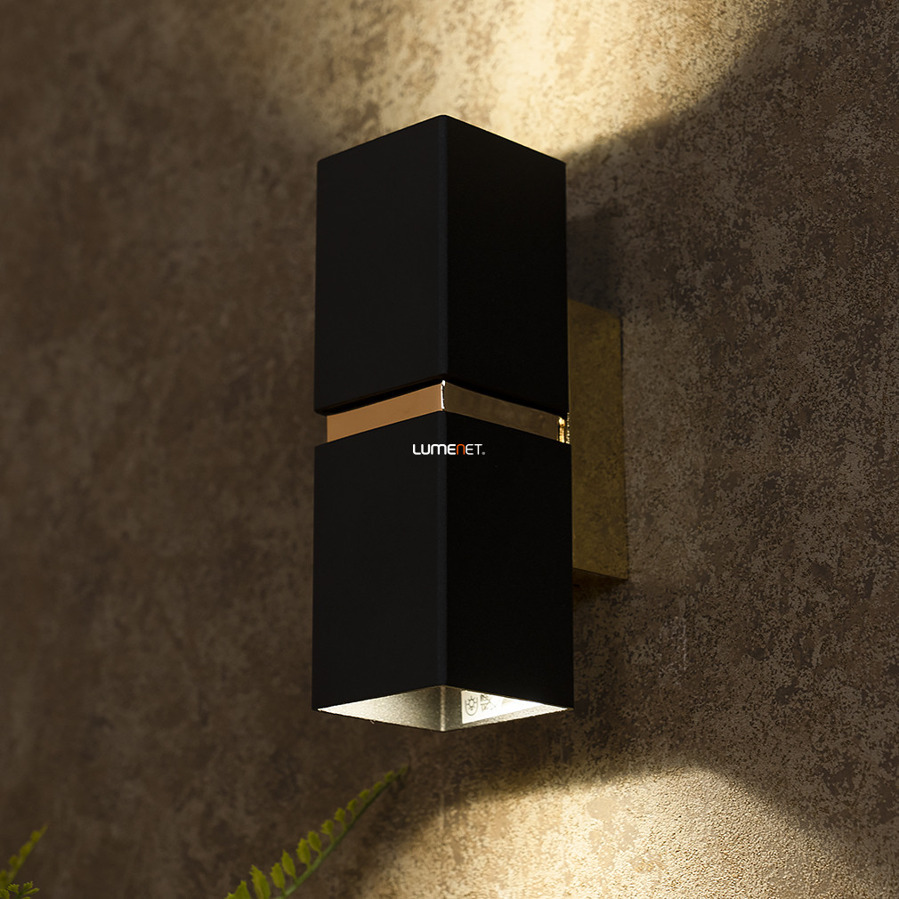Fekete fali lámpa arany színű díszítő szegéllyel, két foglalattal (Passa)