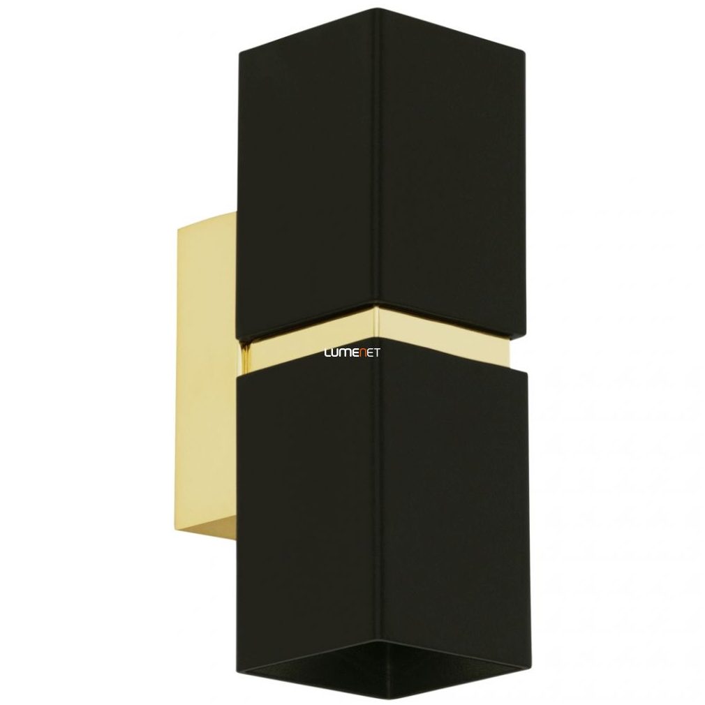 Bontott csomagolású fali lámpa, 17x17 cm, fekete-arany színben, 2xGU10 foglalattal (Passa-bemutatótermi darab)