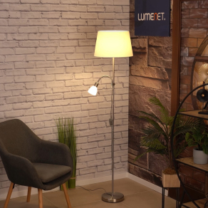   Állólámpa 170 cm, fehér-ezüstszínű - Conesa Eglo 95686, zsinórkapcsoló, textil, üveg, 1xE27+1xE14 foglalattal