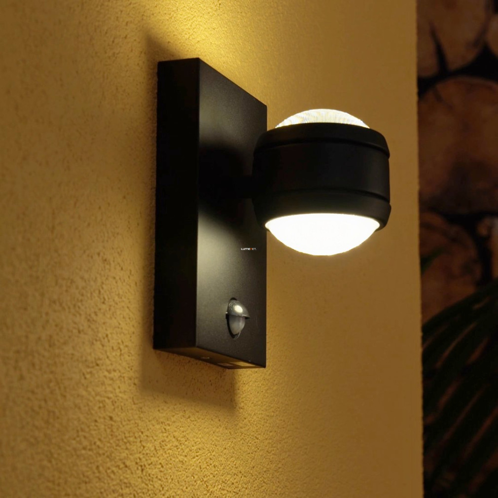 Kültéri fali LED lámpa mozgásérzékelővel, 7,4 W, melegfehér, fekete (Sesimba)