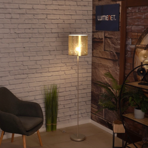   Állólámpa talpkapcsolóval, 159 cm, arany-bézs színű - Viserbella Eglo 97647, textil, 1xE27 foglalattal