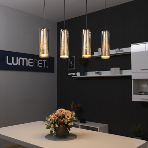   Dupla üvegfalas függesztett lámpa aranyszínű négy foglalattal - Pinto Eglo 97653