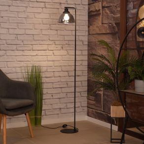   Állólámpa talpkapcsolóval, 151 cm, fekete-füstszínű - Beleser Eglo 98387, üveg, 1xE27 foglalattal