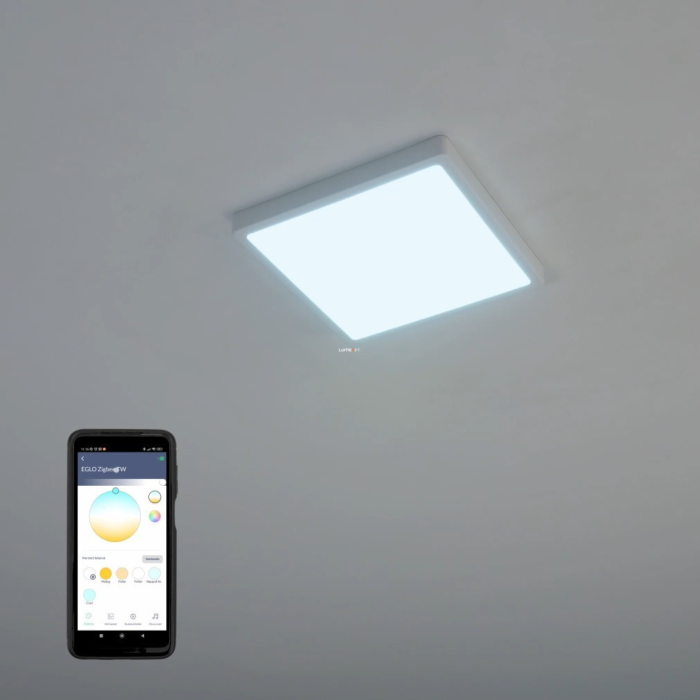 Szabályozható mennyezeti LED lámpa, szögletes, 19,5 W, hideg-melegfehér, fehér színű (Fueva)