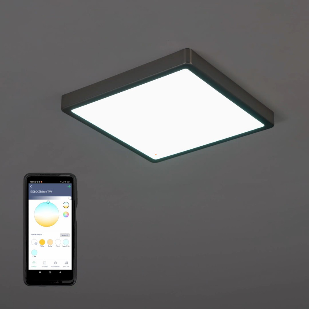 Szabályozható mennyezeti LED lámpa, szögletes, 19,5 W, hideg-melegfehér, nikkel-fehér színű (Fueva)