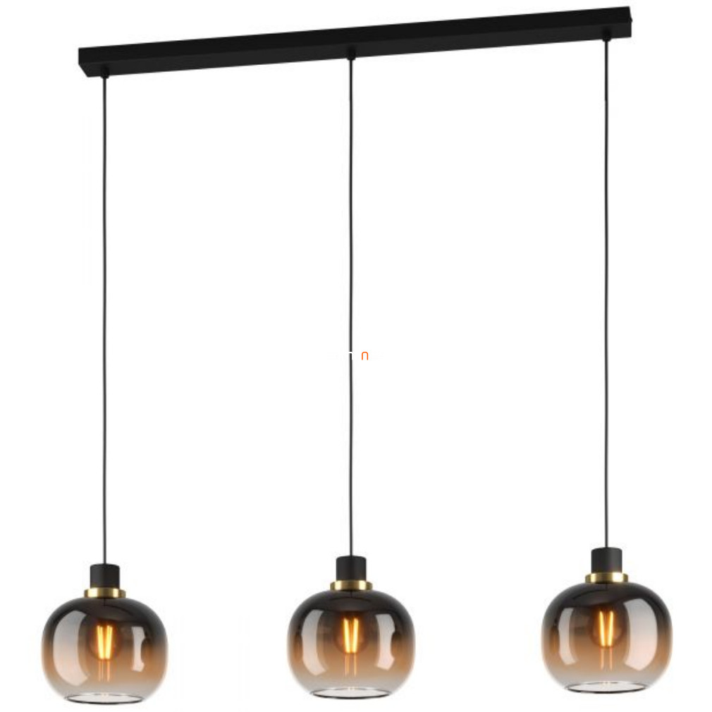 Függesztett lámpa három foglalattal, fekete-sárgaréz-barna-áttetsző (Oilella)