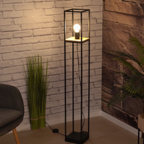   Állólámpa talpkapcsolóval, 129 cm, fekete-fa színű - Libertad Eglo 99798, 1xE27 foglalattal