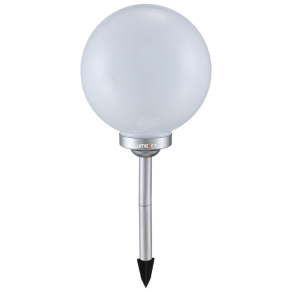   Kültéri földbe szúrható LED napelemes lámpa üveg gömbbel, 25 cm, ezüst-fehér - Solar Globo 3377