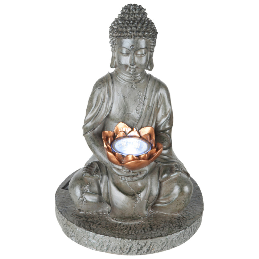Kültéri napelemes LED dekoráció, Buddha szobor lótusz virággal (Solar)