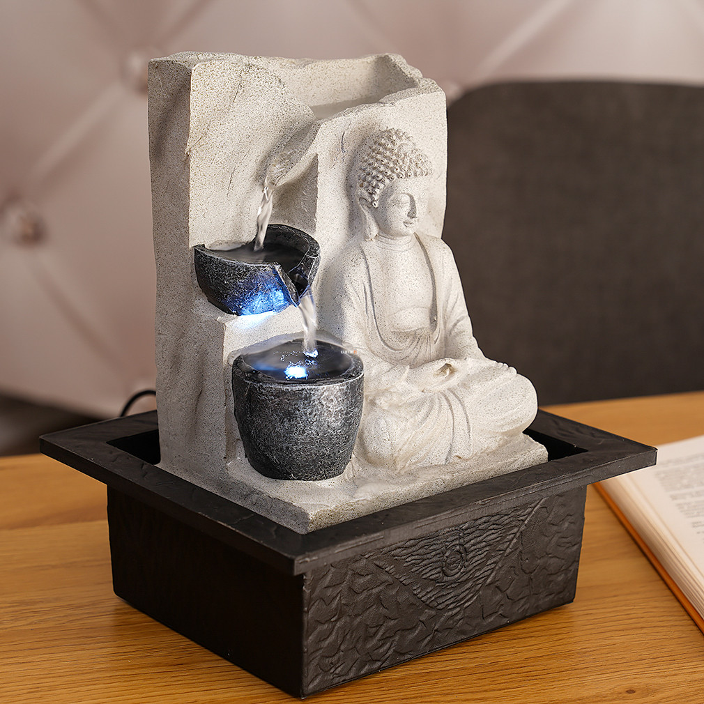 Asztali szökőkút Buddha szoborral, LED világítással (Albert)