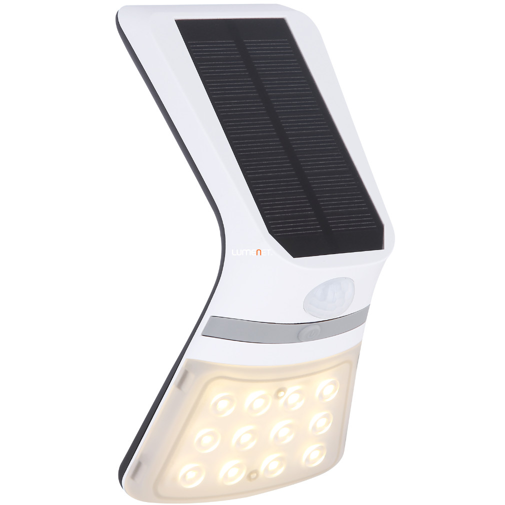 Kültéri napelemes fali LED lámpa mozgásérzékelővel, háttérvilágítással, melegfehér (Solar)