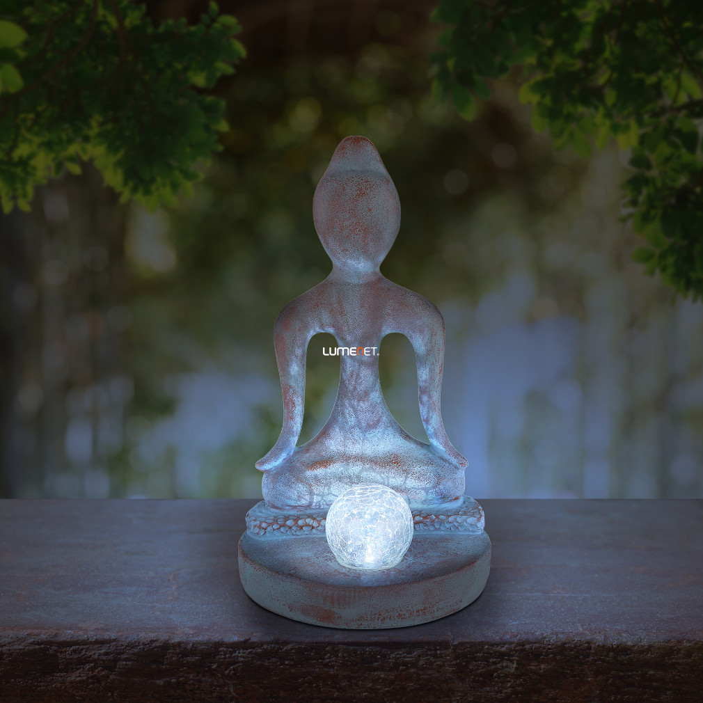 Kültéri napelemes LED dekoráció, Buddha szobor üveg gömbbel, bronz (Solar)