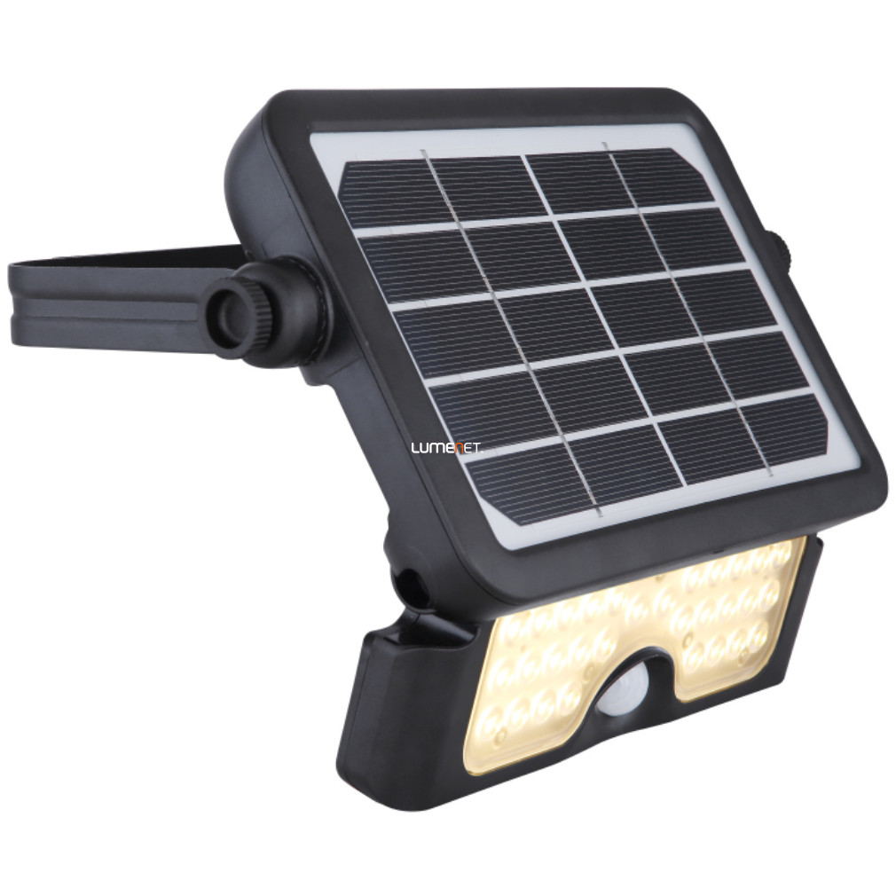 Kültéri napelemes fali LED lámpa mozgásérzékelővel, melegfehér, fekete (Solar)