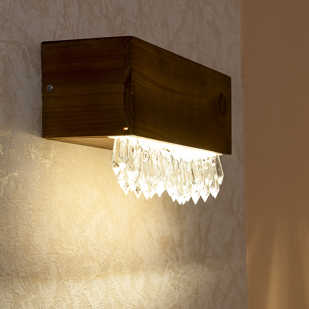 Fali LED lámpa fából, kristály díszekkel 12 W, melegfehér (Edeltraud)