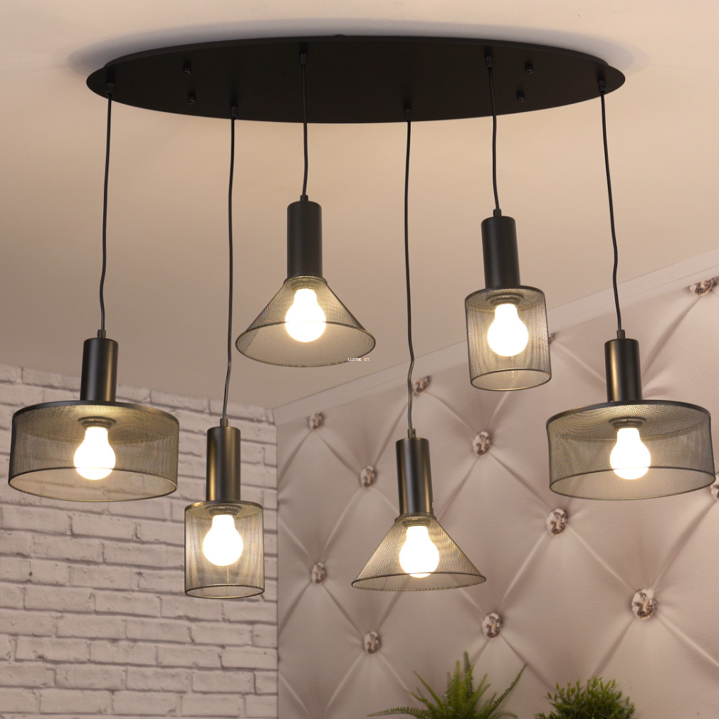 Fémhálós függesztett lámpa különböző búrákkal, 6 foglalattal (Jedd)