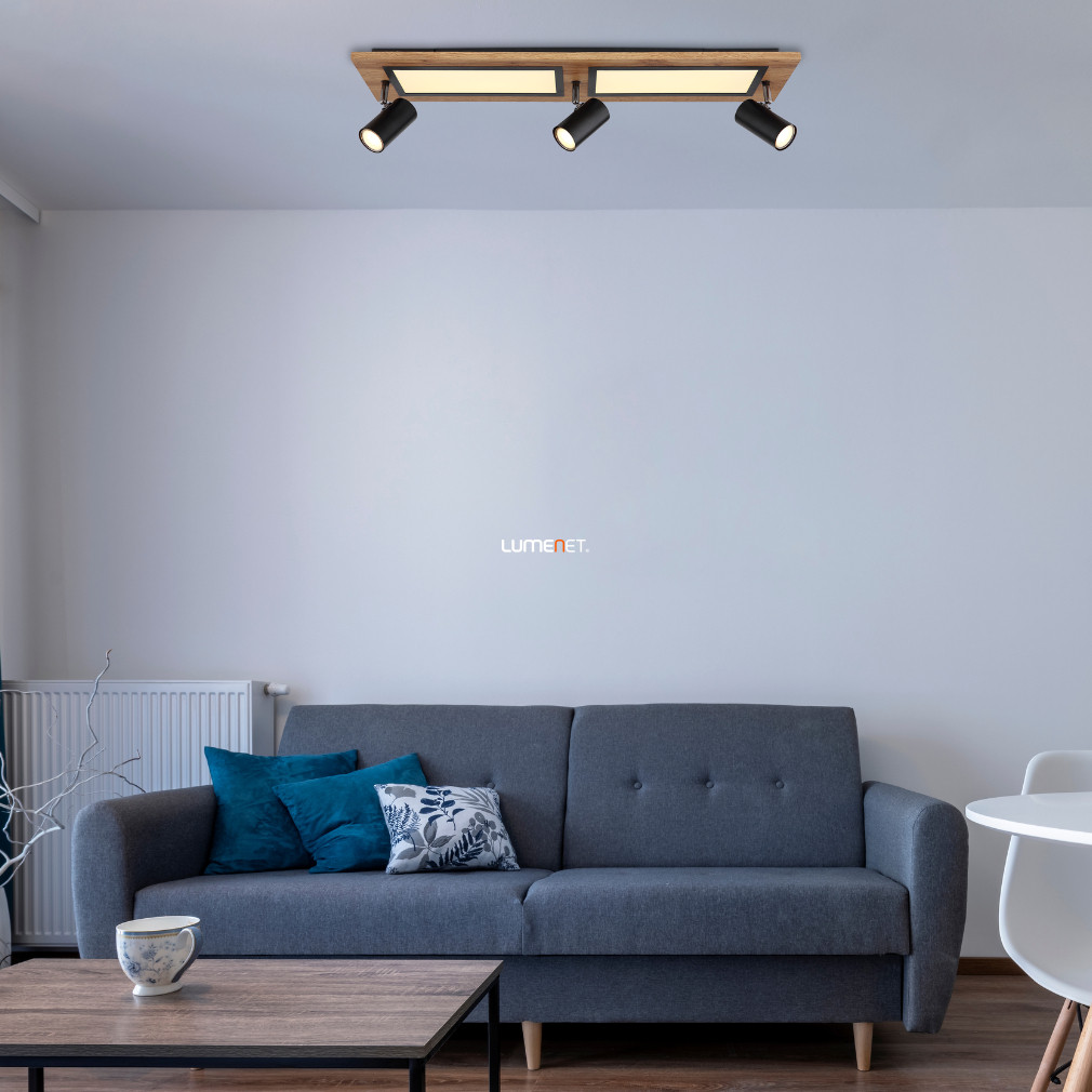 Kapcsolóval szabályozható mennyezeti LED spotlámpa, 24 + 15 W, melegfehér, fekete-fa színben (Ulla)