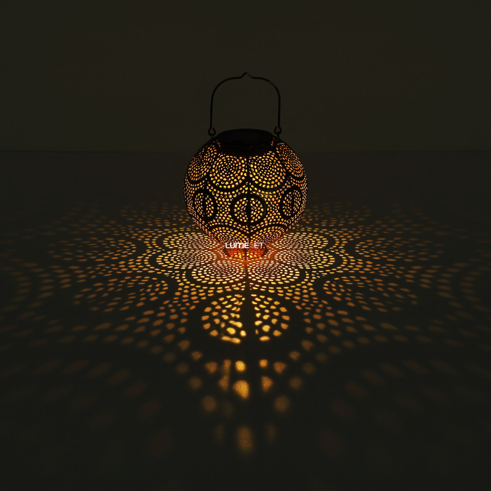 Kültéri napelemes LED gyertyás marokkói mintával, antikolt arany színű (Solar)