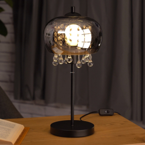   Üvegcseppes asztali lámpa kristály láncokkal, 45 cm - Corry Globo 15839T, 1xE27 foglalattal