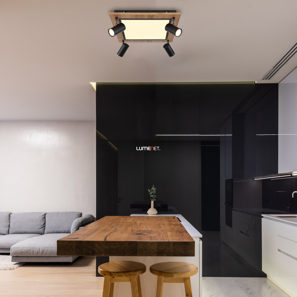 Kapcsolóval szabályozható mennyezeti LED spotlámpa, 24 + 15 W, melegfehér, fa-fekete színben (Ulla)