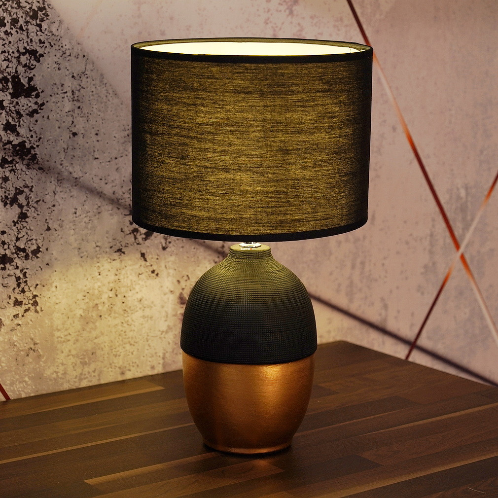 Kerámia asztali lámpa fekete-arany színben (Valentino)