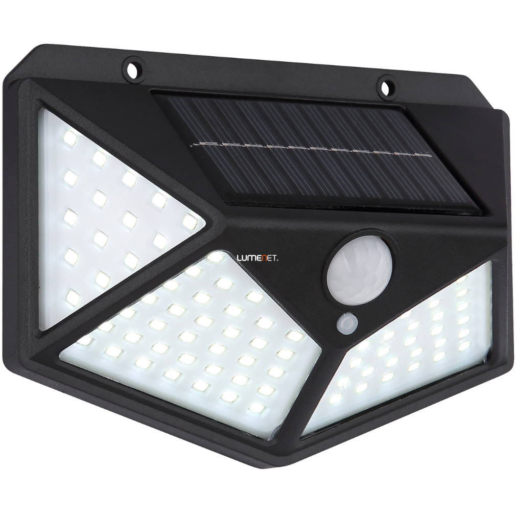Kültéri napelemes fali LED lámpa mozgásérzékelővel, extra hidegfehér, fekete (Solar)