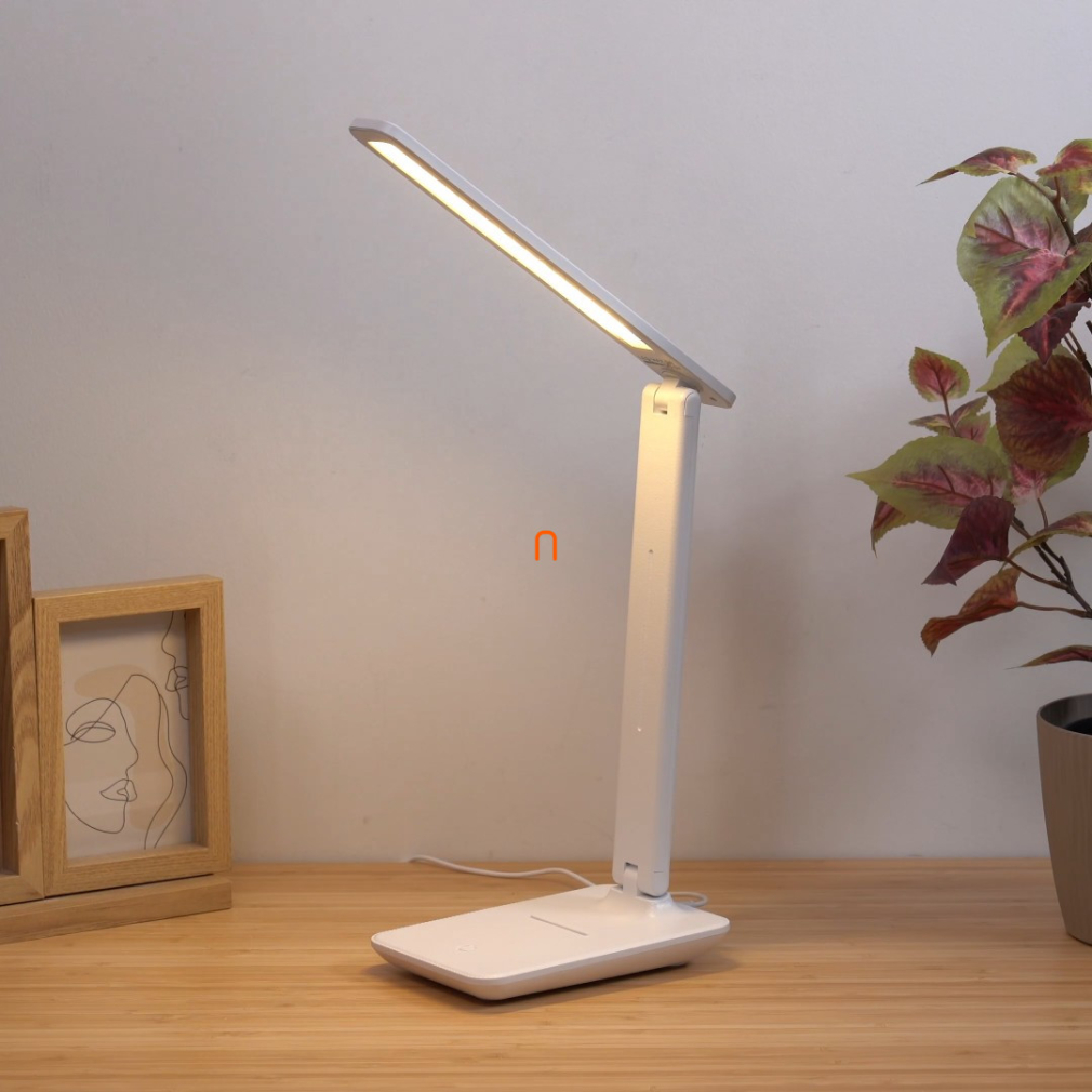 Szabályozható asztali LED lámpa- bőr hatású, fehér 50 cm - Brighton Globo 58439W, dimmelhető, USB kábellel, 1.2 méretes kábellel, 2700-6500-4000 K, 570 lm, 7,5 W, 230 V