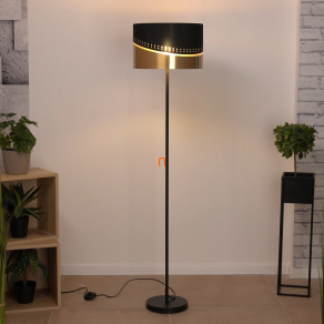   Állólámpa fekete-arany színben, 146 cm - Or Globo 54046S, talpkapcsoló, textil, 1xE27 foglalattal, 230 V