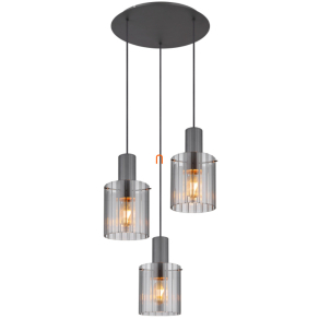   Függesztett lámpa barázdált üveg burával, füstszínű, 3 foglalattal, kerek - Tulivar Globo 15904-3HR