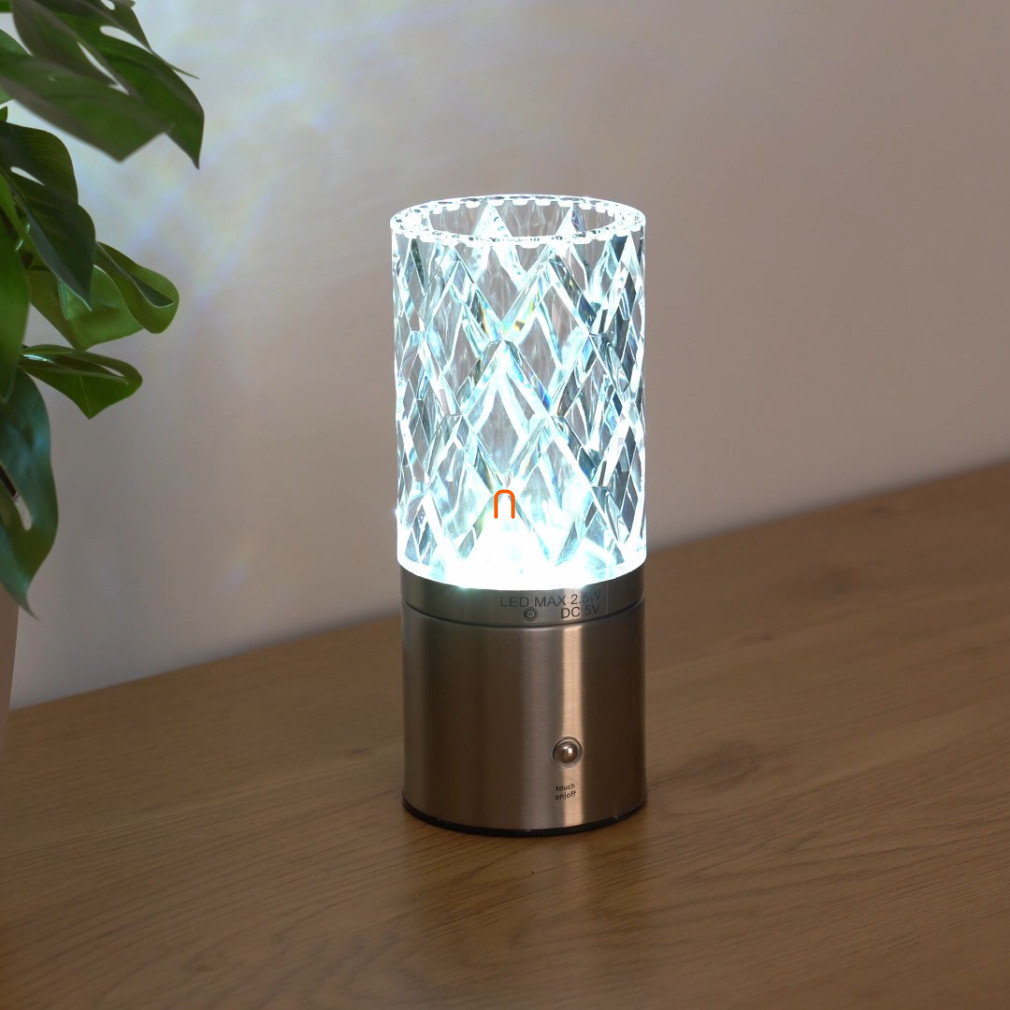 Szabályozható asztali LED lámpa nikkel színben, tölthető, 19 cm (Lunki)