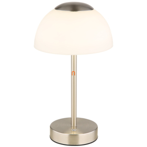   Szabályozható asztali LED lámpa ezüst színben, tölthető 31 cm - Sarima Globo 21014N, fokozatmentes dimmelés, akkumulátoros, 0.5 méretes kábellel, 2700-6500-4000 K, 150 lm, 2,5 W, 3,7 V