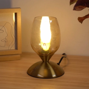   Asztali hangulatlámpa sárgaréz-borostyán színben, 18 cm - Kuwaita Globo 24007M, 1xE14 foglalattal, 230 V