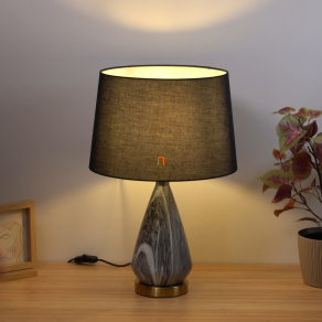   Asztali lámpa márvány hatású talapzattal, fekete, 54 cm - Kisa Globo 24147B - billenőkapcsolós, 1xE27 foglalattal, 230 V