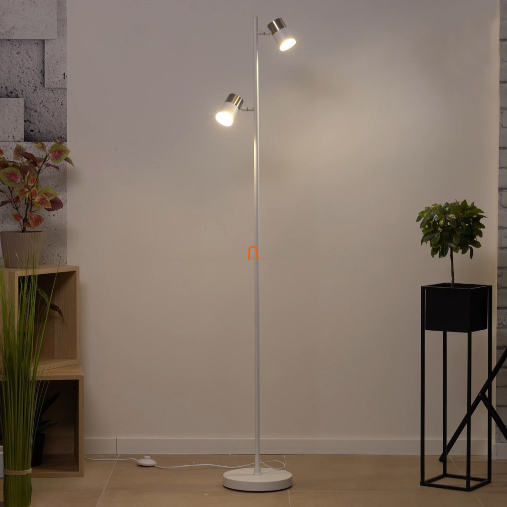 Állólámpa, fehér, 154 cm - Brisbon Globo 57851S, talpkapcsoló, 2xGU10 foglalattal, 230 V