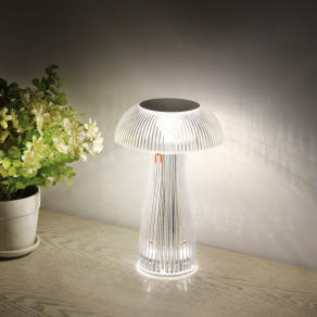   Szabályozható asztali LED lámpa, üveg hatású, tölthető 25 cm - Gixi Globo 28072, érintőkapcsolós, fokozatmentes dimmelés, barázdált felület, akkumulátoros, 0.8 méretes kábellel, 2700-6500-4000 K, 52 lm, 1,5 W, 5 V